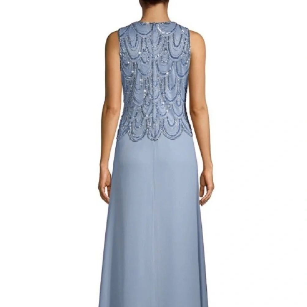 NWT J Kara Sleeveless Evening Gown Dusty Blue/Silver  Size 16 - Picture 2 of 14